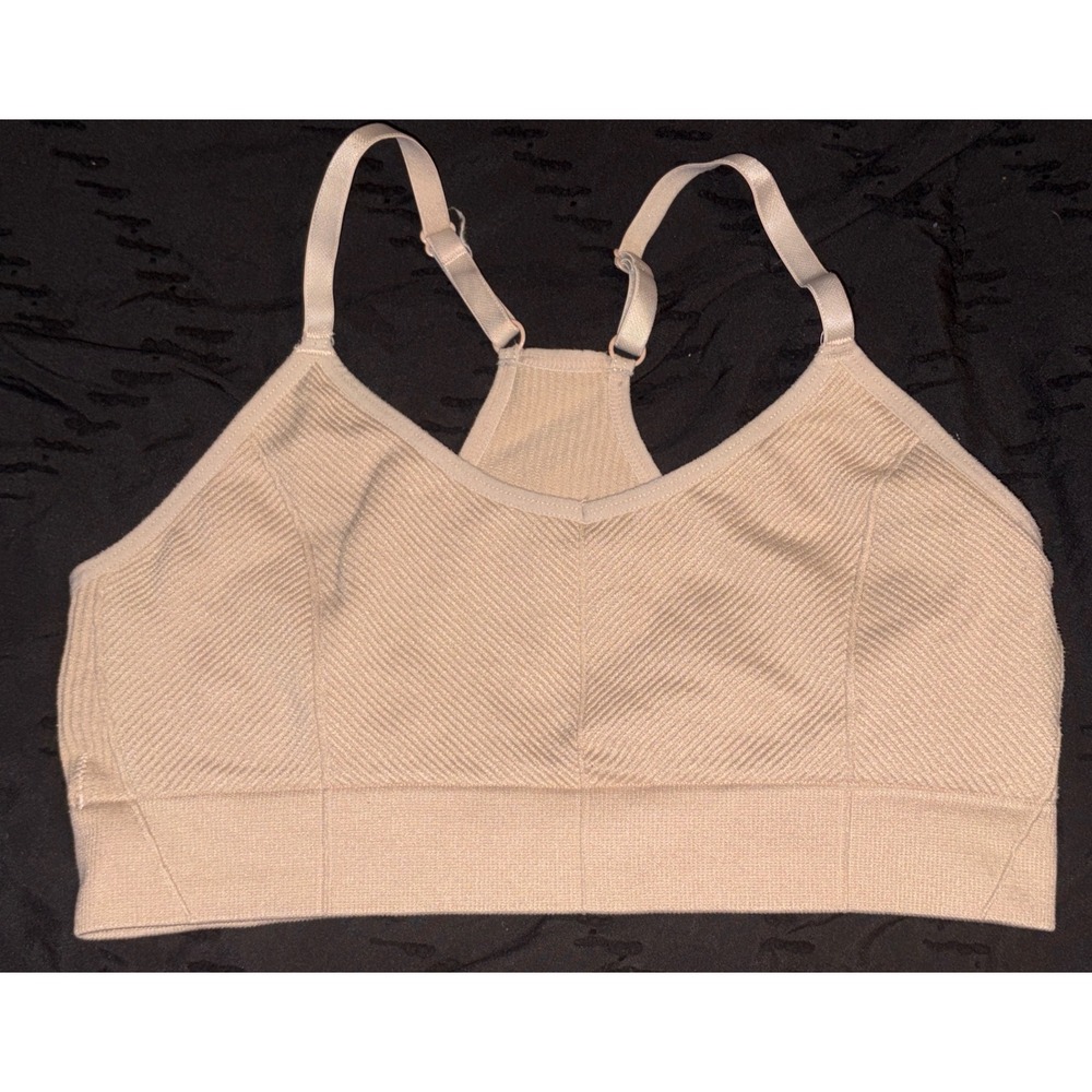 Women's Beige Ribbed Low Impact Racerback Sports Bra, Medium